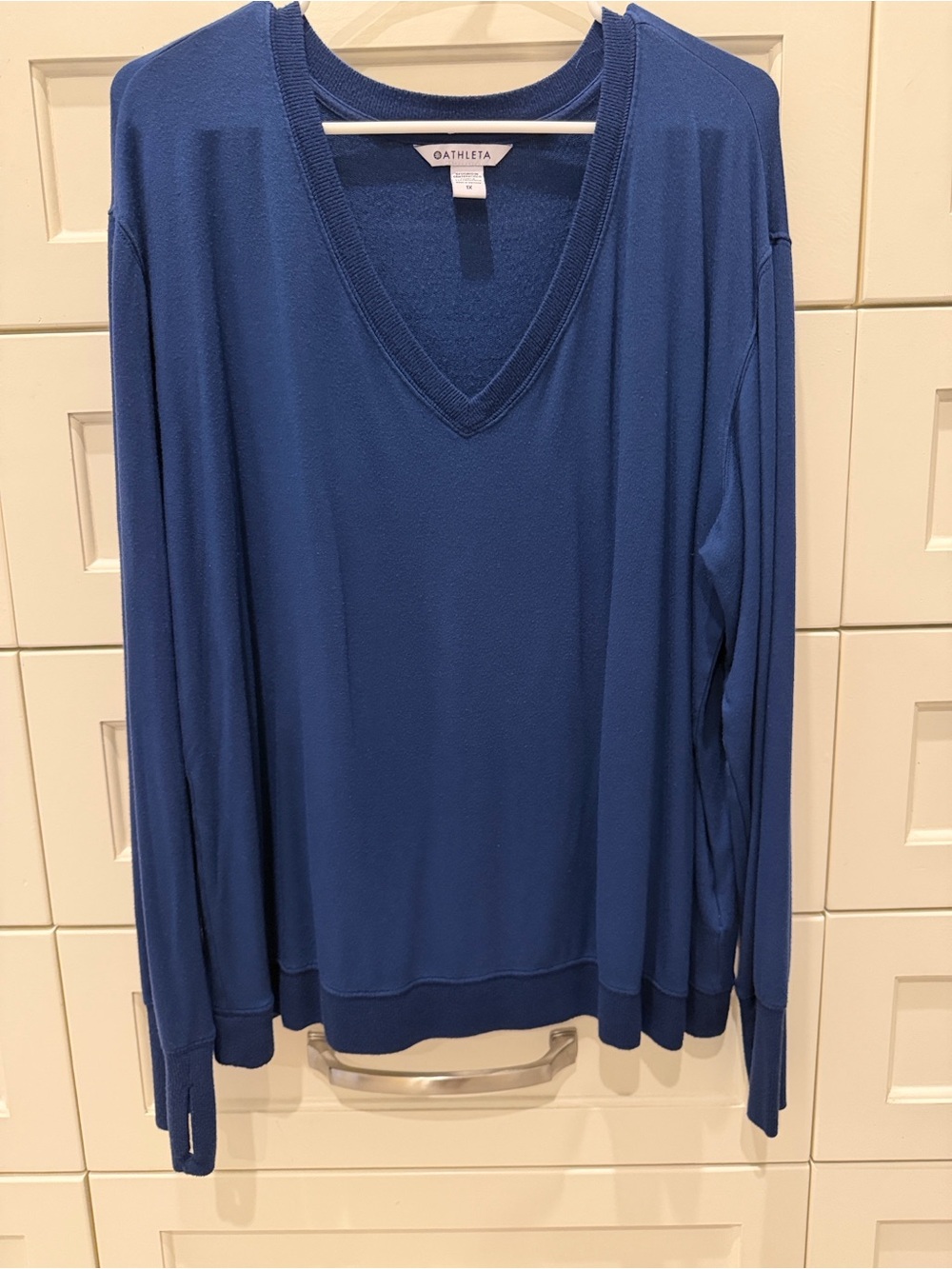 Athleta Sunrise V-Neck Long-Sleeve Sweatshirt Deep Blue Size 1X #982372